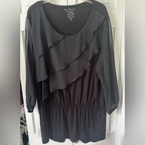 Chico’s Peplum Top with Asymmetrical ruffles and long Chiffon Sleeves Size 3